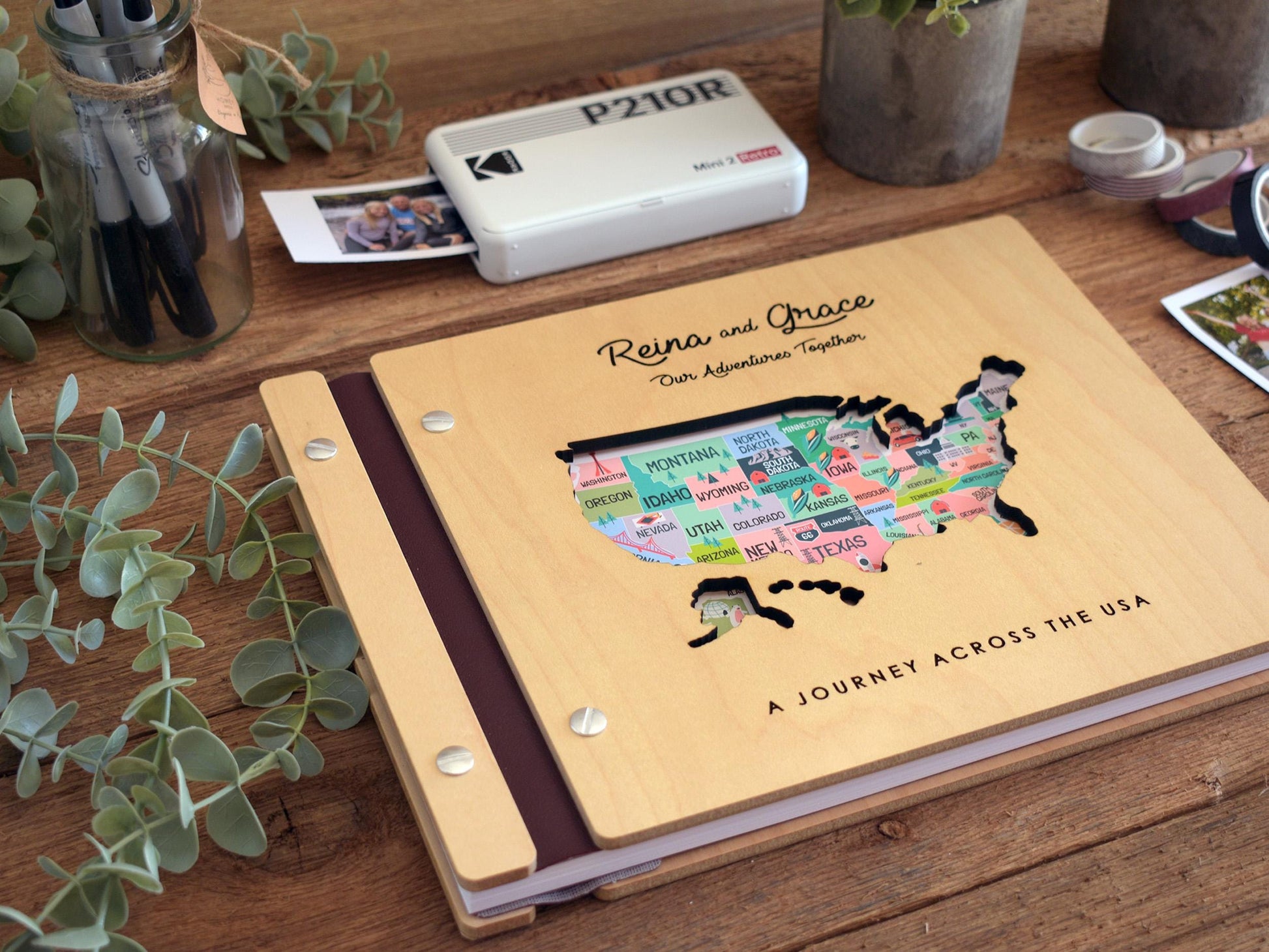 USA Map Adventure Book, US Travel Map Scrapbook Gift for Him, 50 States Travel Journal, Gift for Traveler, Unique Christmas Gift for Her