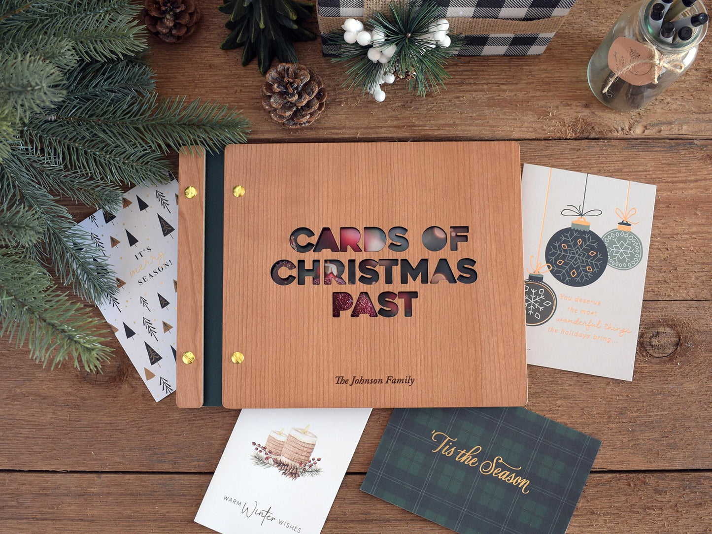 Personalized Christmas Card Album, Christmas Memory Book, Custom Christmas Photo Album, Family Christmas Gift, Gold Foil Holiday Guestbook