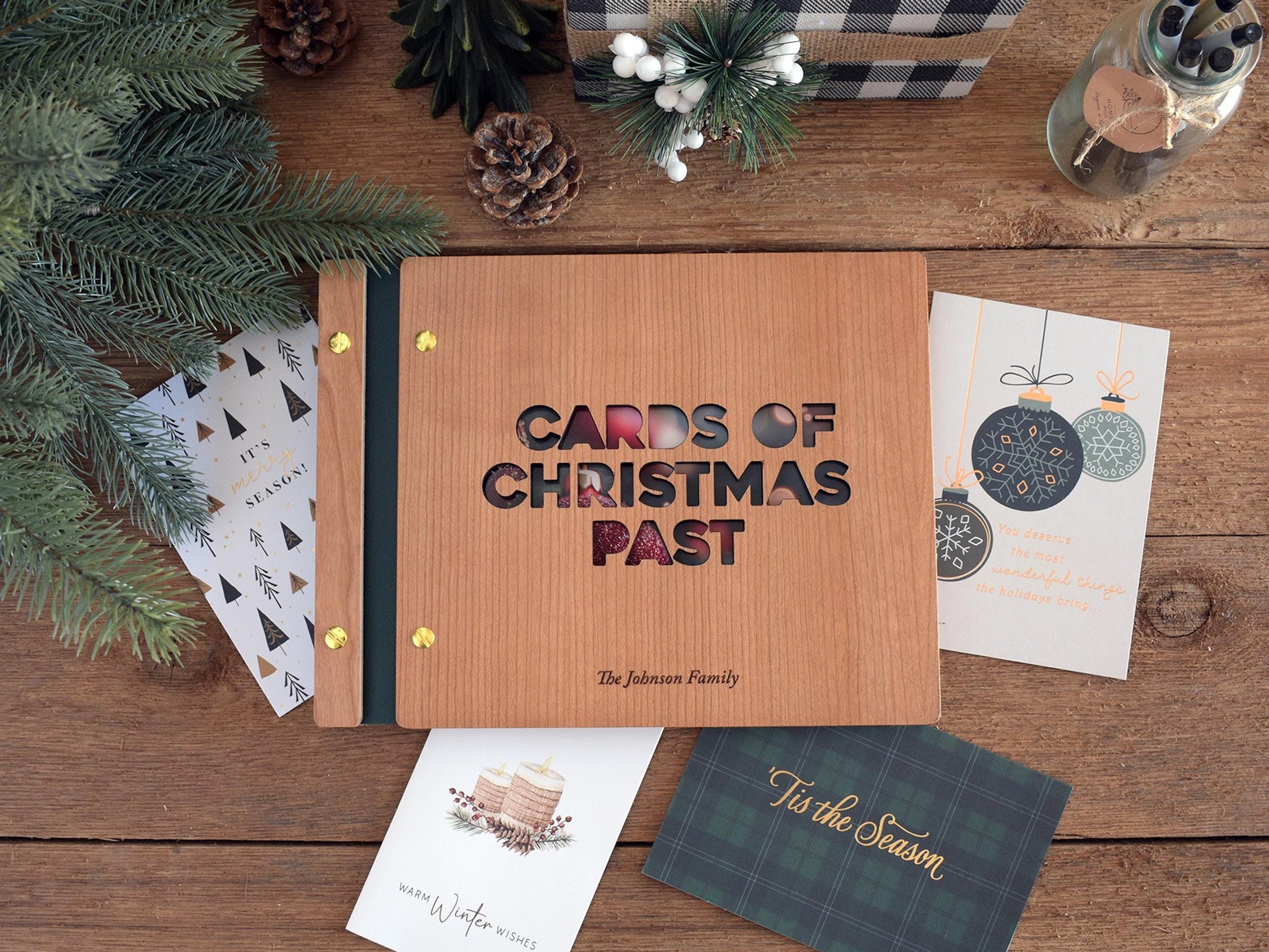 Personalized Christmas Card Album, Christmas Memory Book, Custom Christmas Photo Album, Family Christmas Gift, Gold Foil Holiday Guestbook
