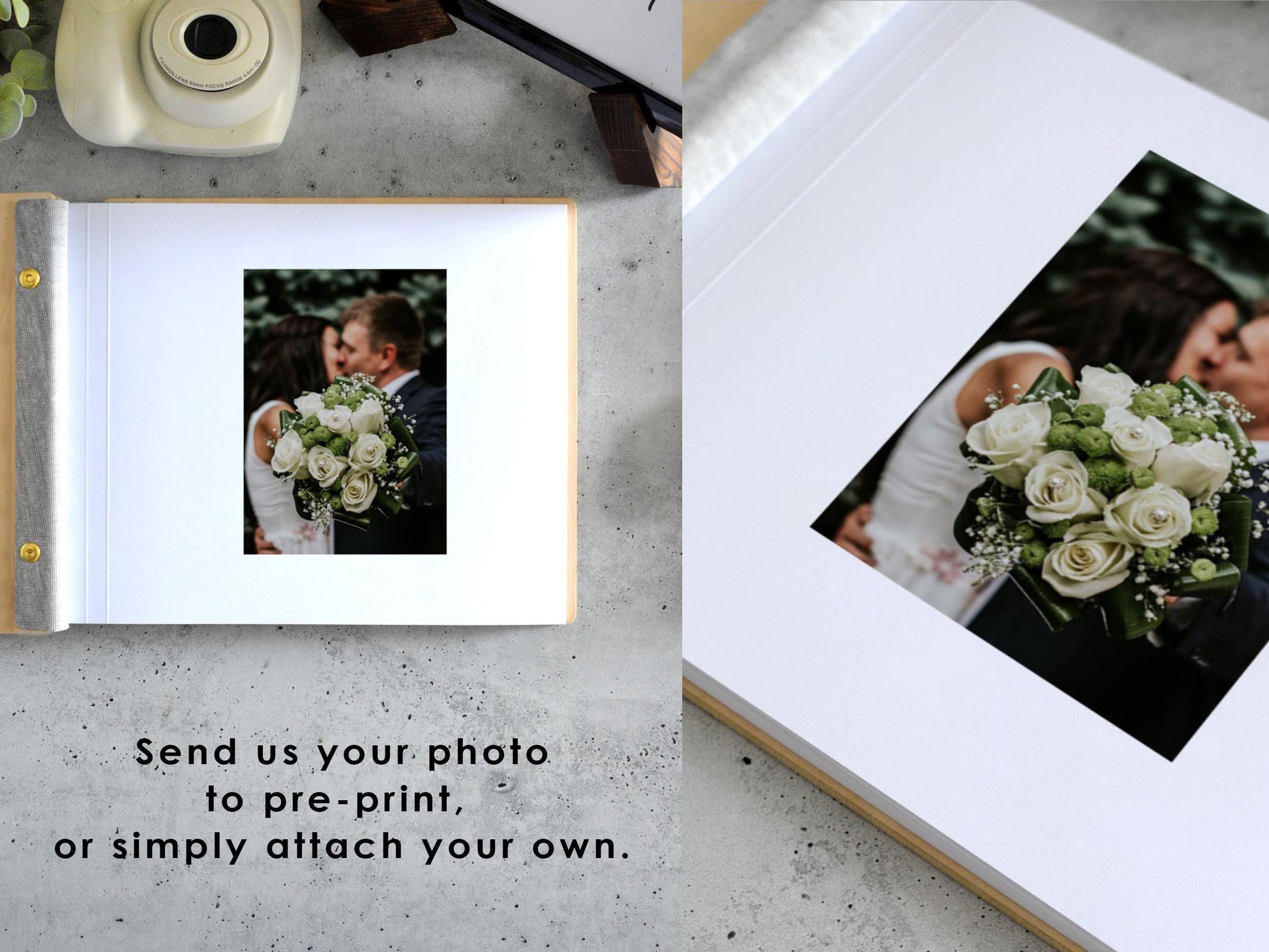 a wedding album with a picture of a bride and groom