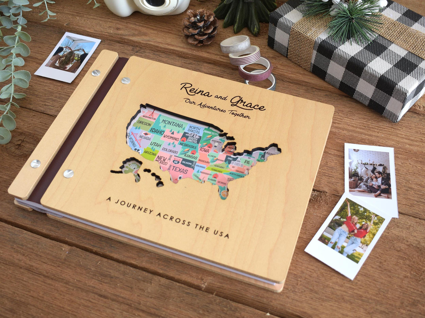 USA Map Adventure Book, US Travel Map Scrapbook Gift for Him, 50 States Travel Journal, Gift for Traveler, Unique Christmas Gift for Her