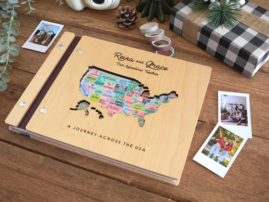 USA Map Adventure Book, US Travel Map Scrapbook Gift for Him, 50 States Travel Journal, Gift for Traveler, Unique Christmas Gift for Her