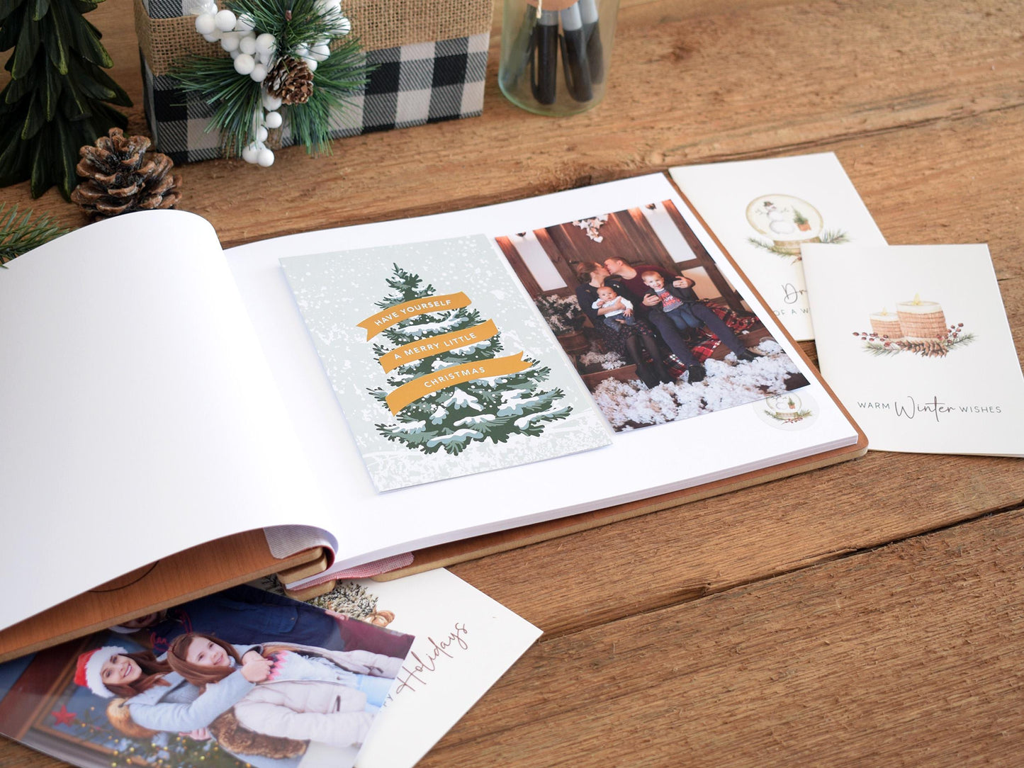 Personalized Christmas Card Album, Christmas Memory Book, Custom Christmas Photo Album, Family Christmas Gift, Gold Foil Holiday Guestbook