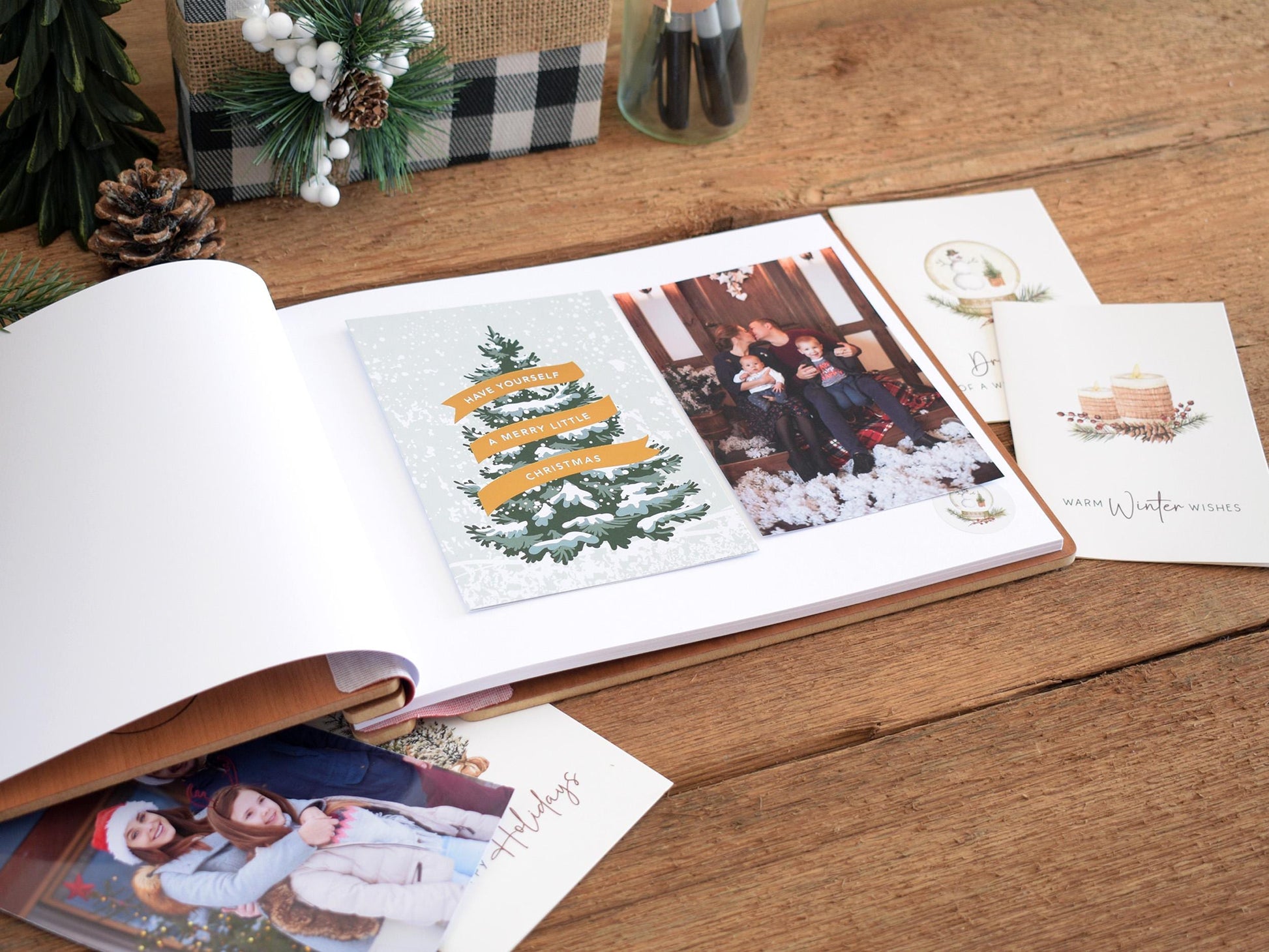 Personalized Christmas Card Album, Christmas Memory Book, Custom Christmas Photo Album, Family Christmas Gift, Gold Foil Holiday Guestbook