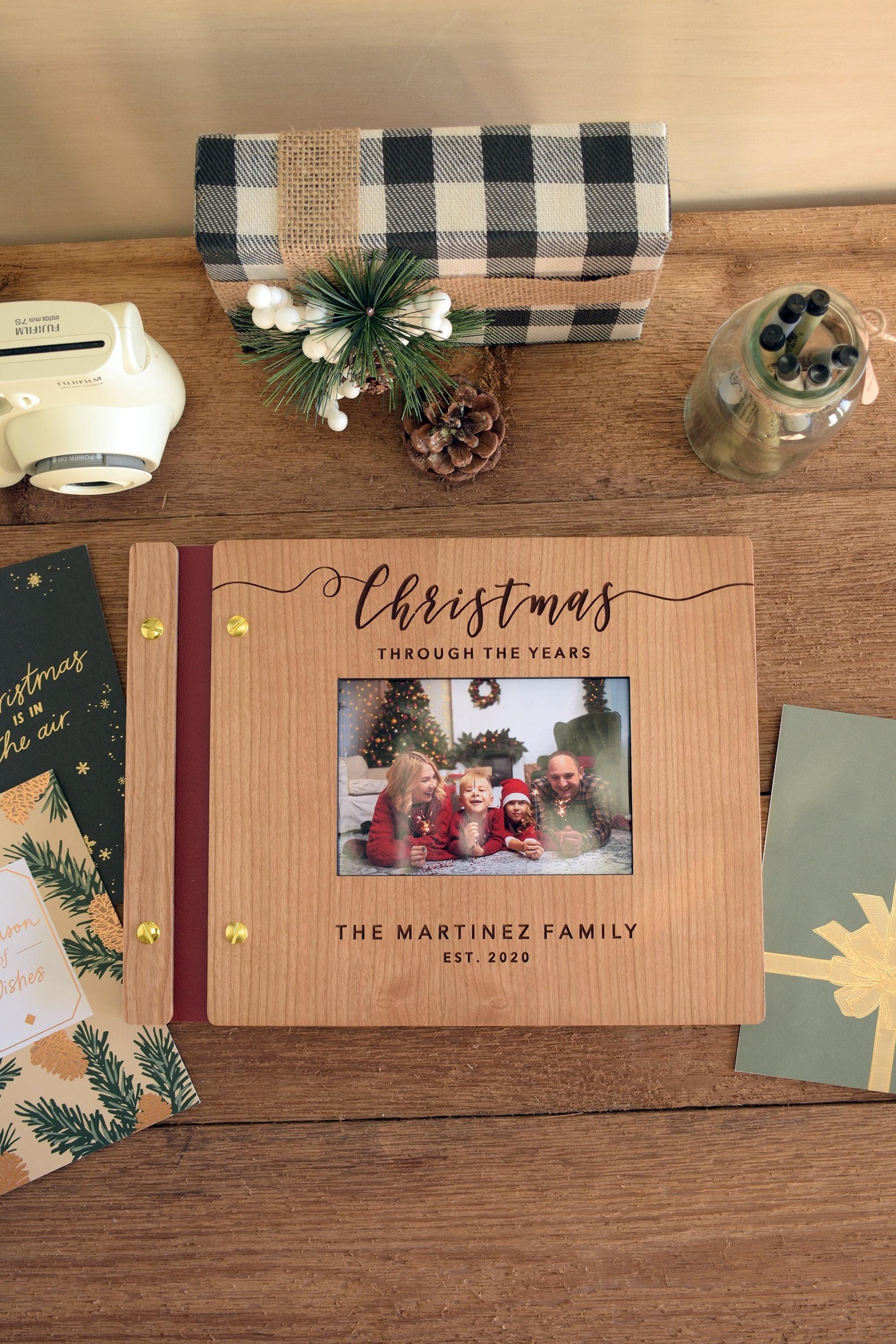 Personalized Wooden Christmas Photo Album, Christmas Card Album, Holiday Memory Book, Holiday Gift For Parents, Family Christmas Gift