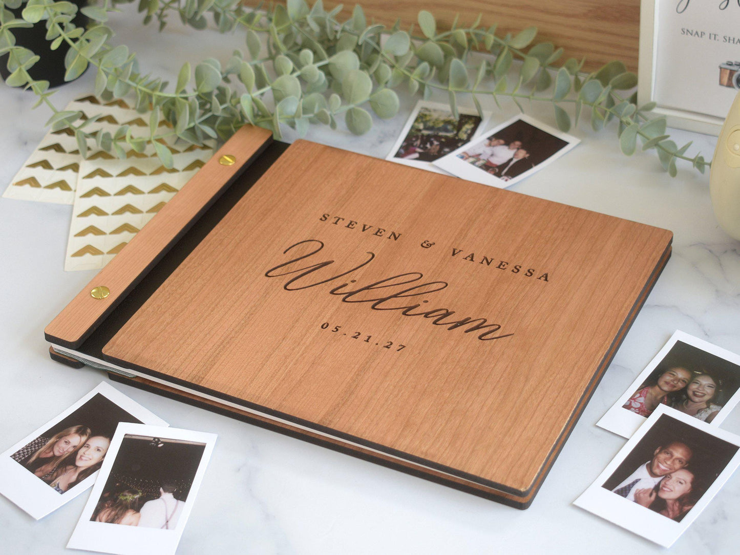 Custom Wooden Wedding Guest Book, Personalized Wedding Album, Polaroid Photo Guestbook, Wedding Reception Guest Book