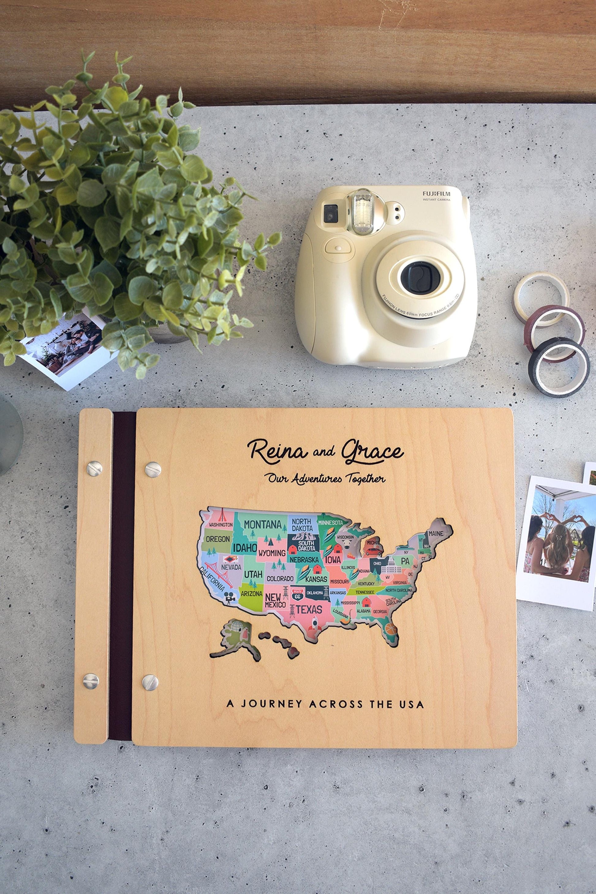 USA Map Adventure Book, US Travel Map Scrapbook Gift for Him, 50 States Travel Journal, Gift for Traveler, Unique Christmas Gift for Her