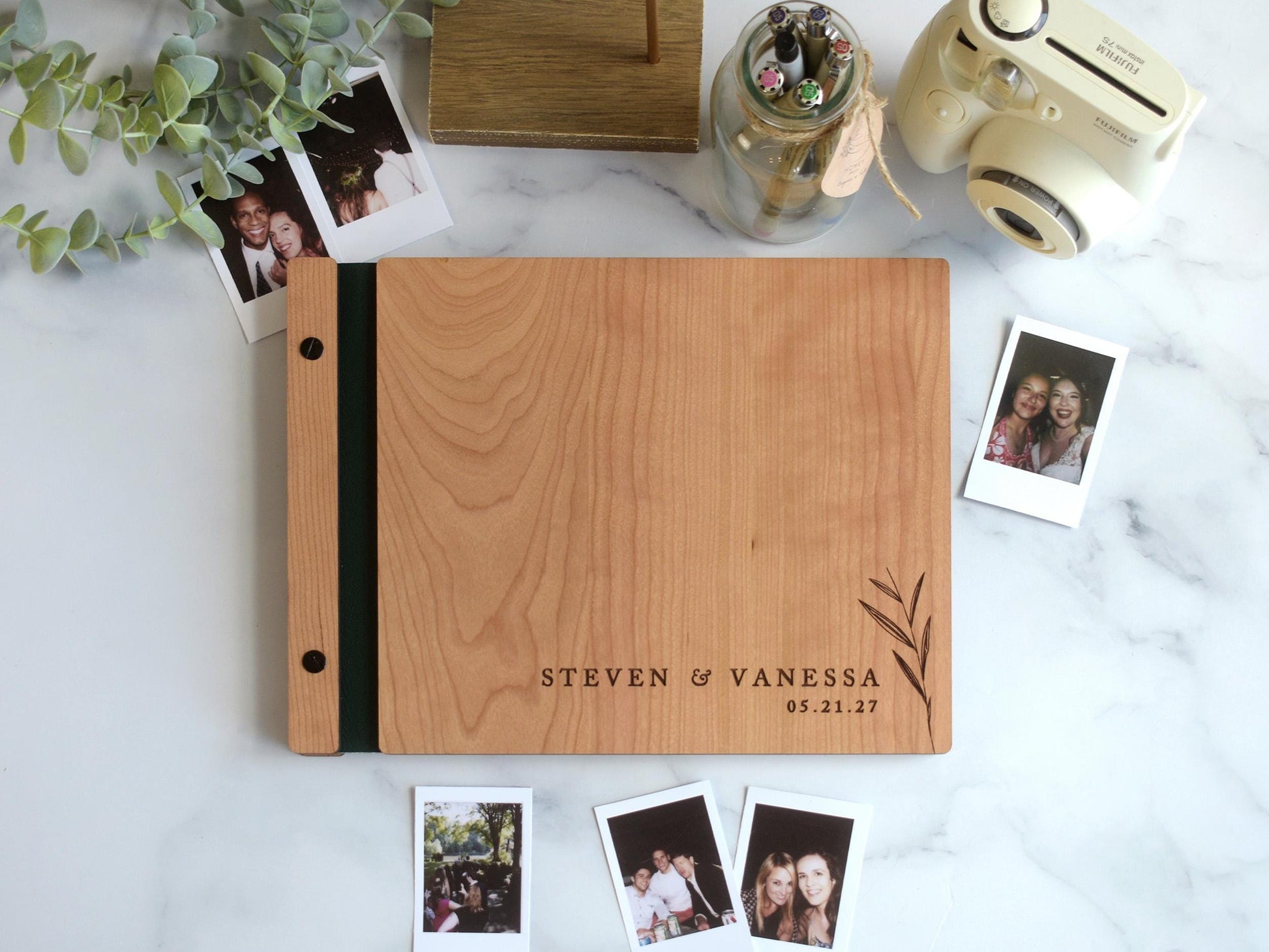 Minimalist Wedding Guest Book, Wooden Wedding Album, Personalized Polaroid Photo Guestbook, Wedding Keepsake