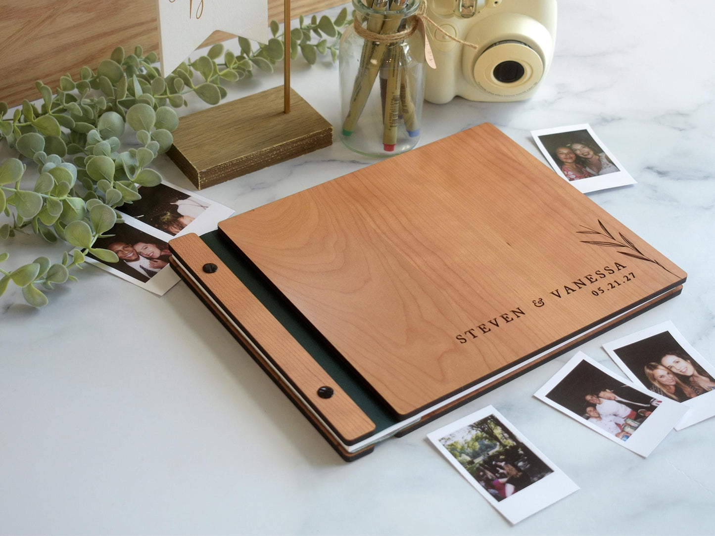 Minimalist Wedding Guest Book, Wooden Wedding Album, Personalized Polaroid Photo Guestbook, Wedding Keepsake