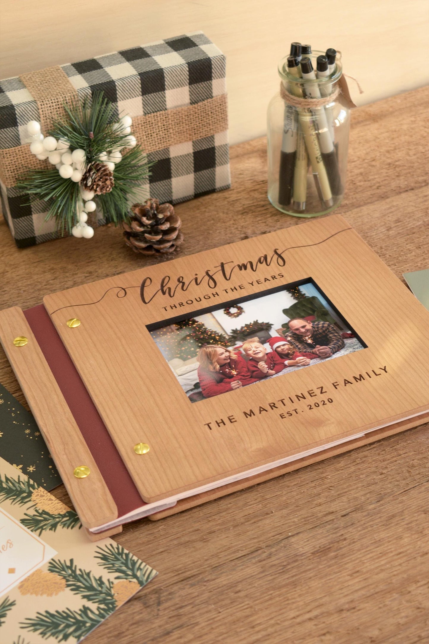 Personalized Wooden Christmas Photo Album, Christmas Card Album, Holiday Memory Book, Holiday Gift For Parents, Family Christmas Gift