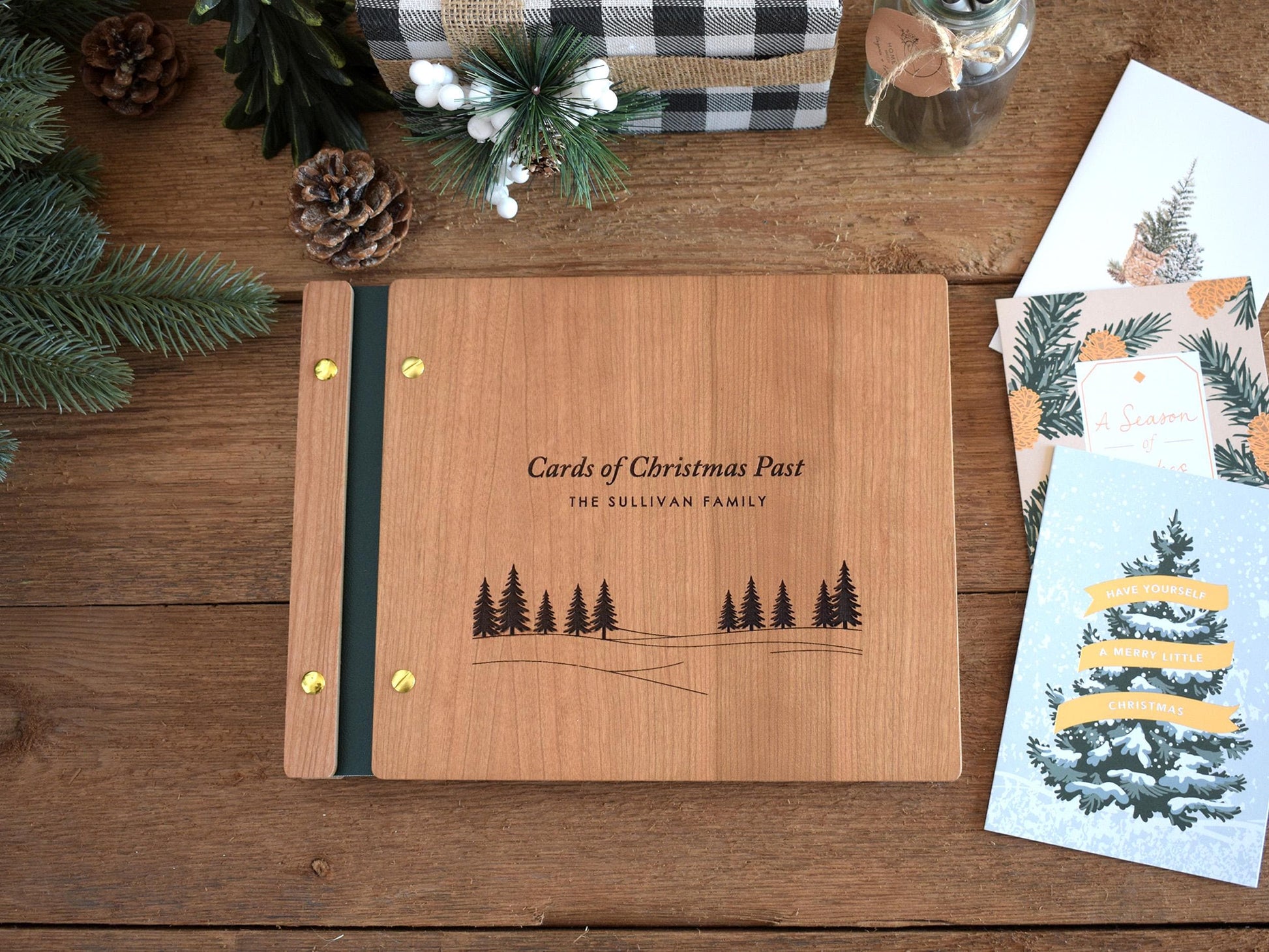 Personalized Wooden Christmas Memory Book, Christmas Card Album, Christmas Photo Album, Family Christmas Gift, Holiday Gift For Parents