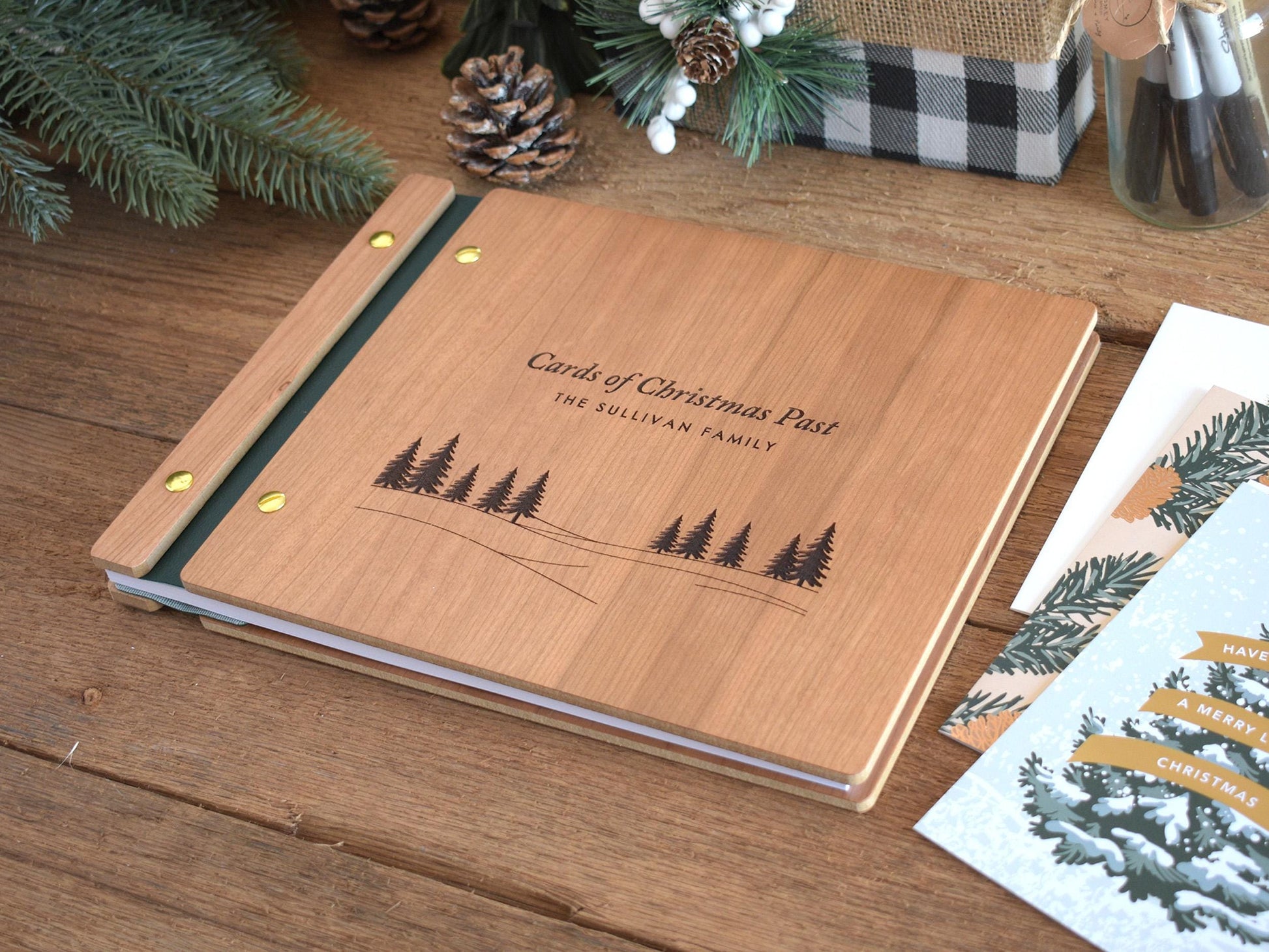 Personalized Wooden Christmas Memory Book, Christmas Card Album, Christmas Photo Album, Family Christmas Gift, Holiday Gift For Parents