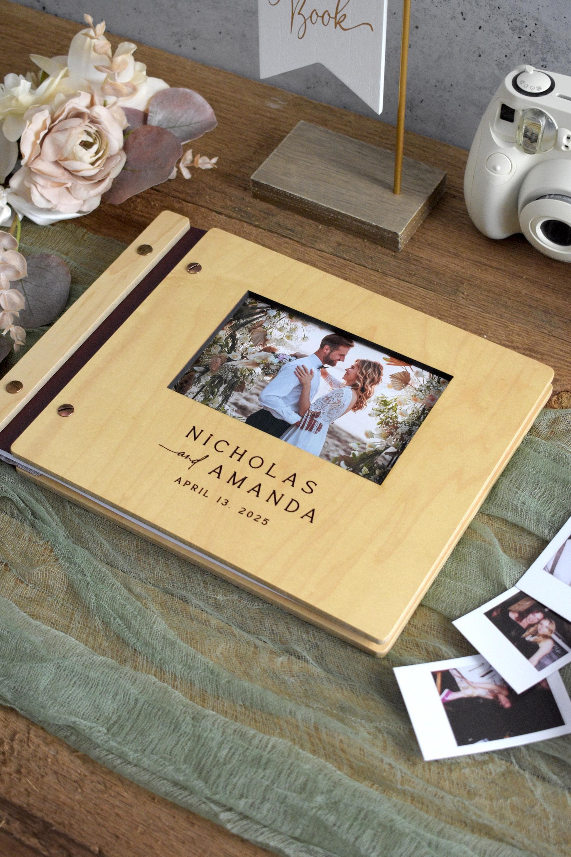 Personalized Photo Wedding Guest Book, Wooden Guestbook, Wedding Book, Polaroid Guest book, Wedding Gift, Engagement Gift