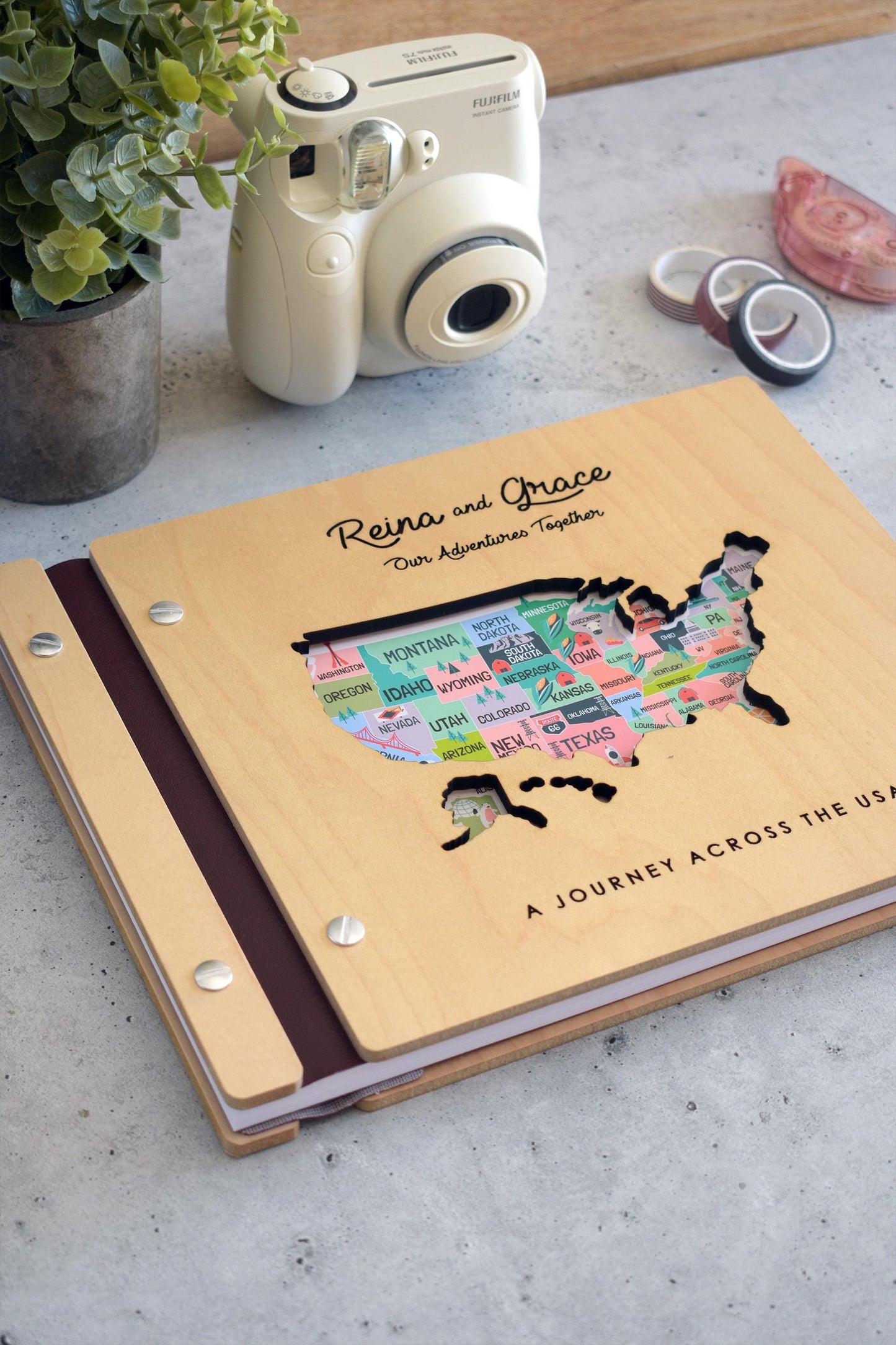 USA Map Adventure Book, US Travel Map Scrapbook Gift for Him, 50 States Travel Journal, Gift for Traveler, Unique Christmas Gift for Her