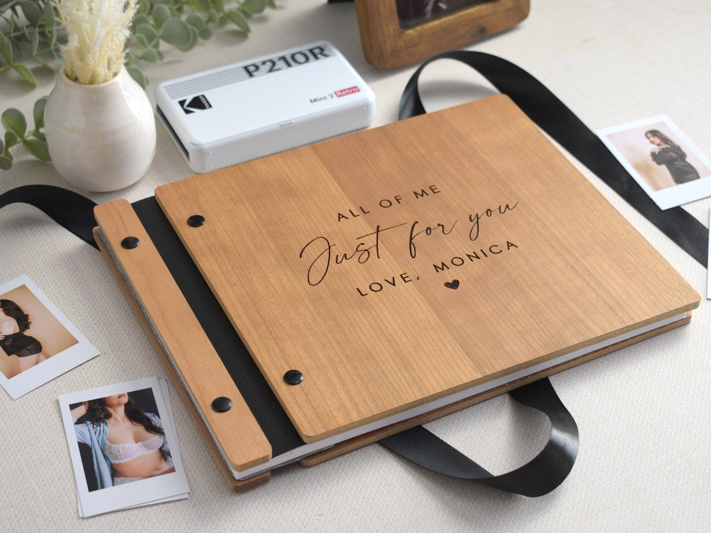 Personalized Boudoir Photo Album, Romantic Valentines Gift for Boyfriend, Wedding Gift for Husband, Wooden Boudoir Photo Book