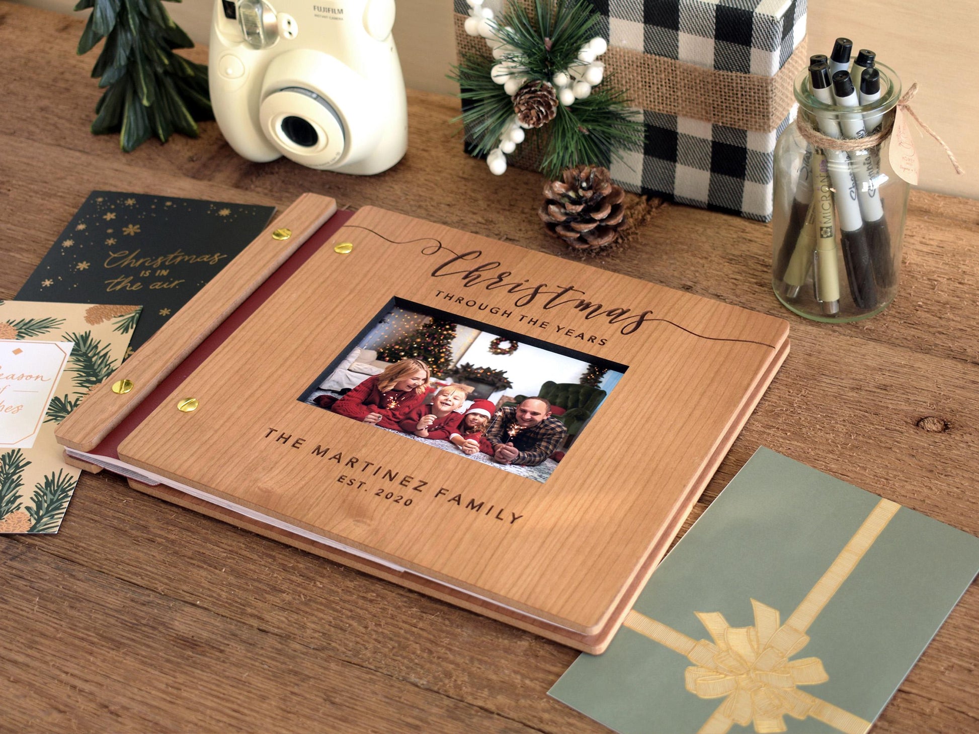 Personalized Wooden Christmas Photo Album, Christmas Card Album, Holiday Memory Book, Holiday Gift For Parents, Family Christmas Gift