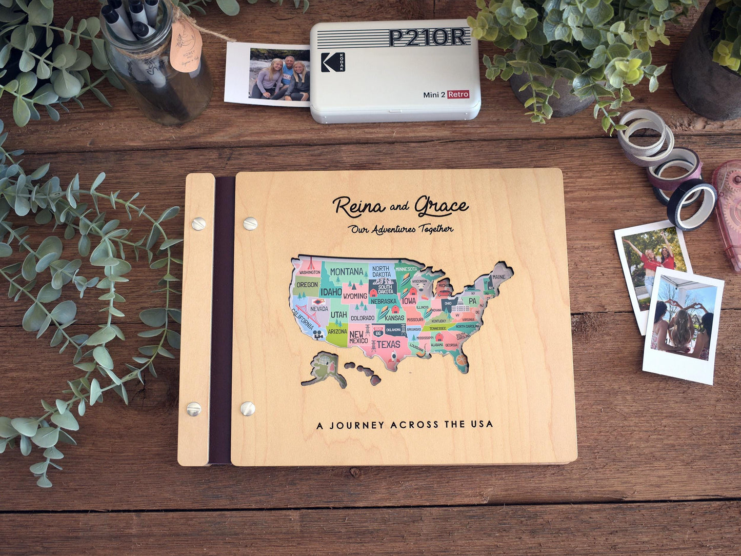 USA Map Adventure Book, US Travel Map Scrapbook Gift for Him, 50 States Travel Journal, Gift for Traveler, Unique Christmas Gift for Her