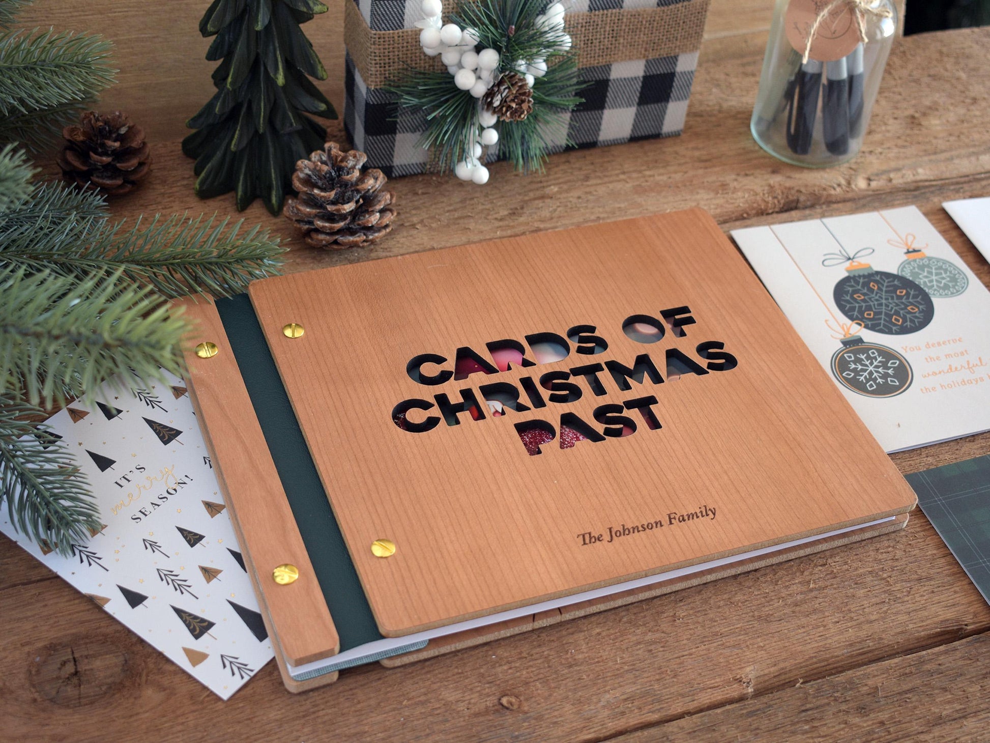 Personalized Christmas Card Album, Christmas Memory Book, Custom Christmas Photo Album, Family Christmas Gift, Gold Foil Holiday Guestbook