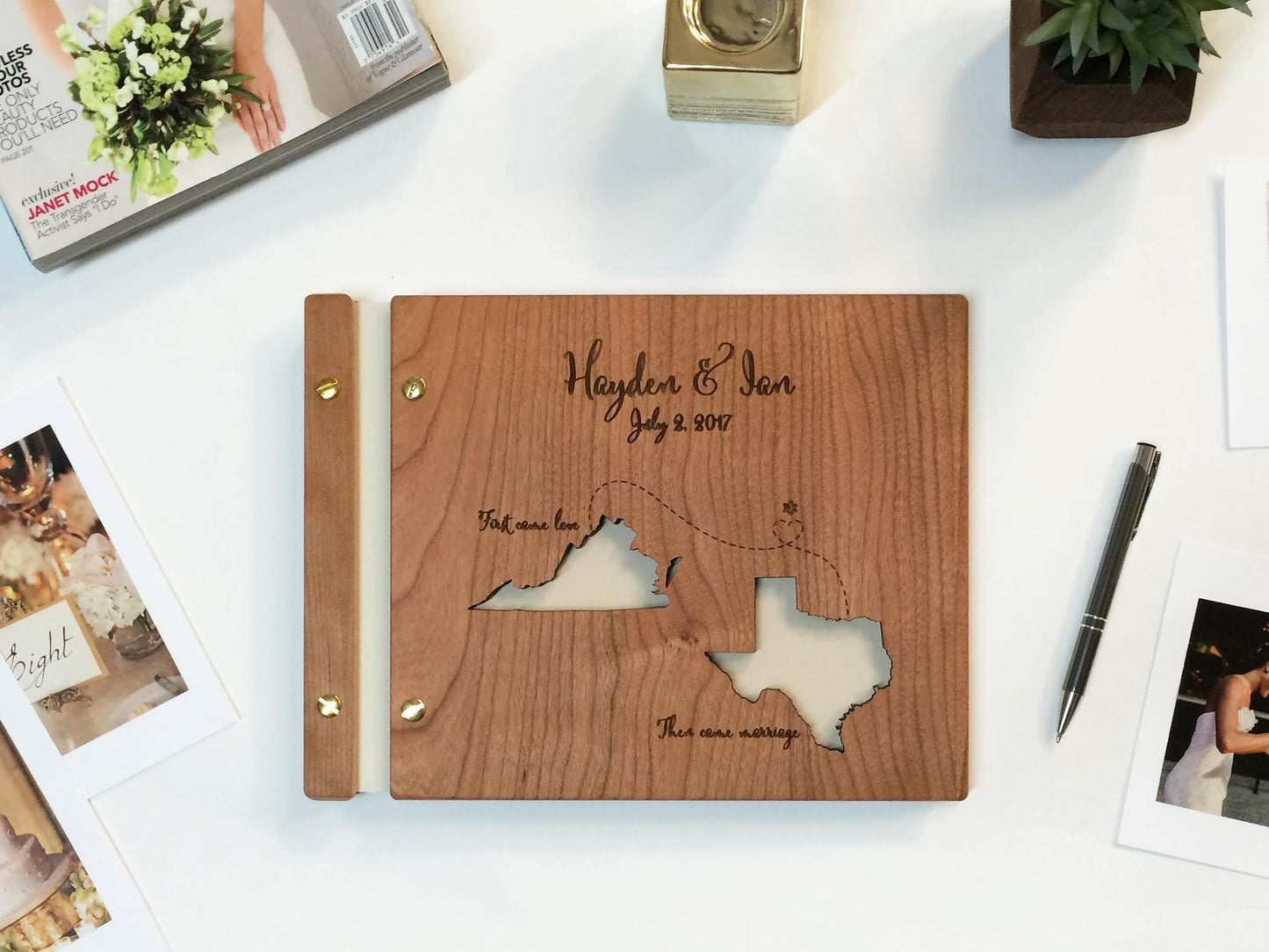 Map Wanderlust Travel Destination Map Wedding Guest Book, First comes love then comes marriage