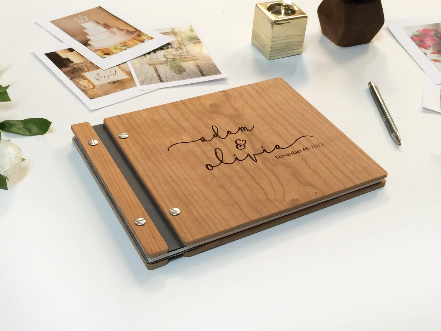Wooden Wedding Guest Book with Photobooth Insert