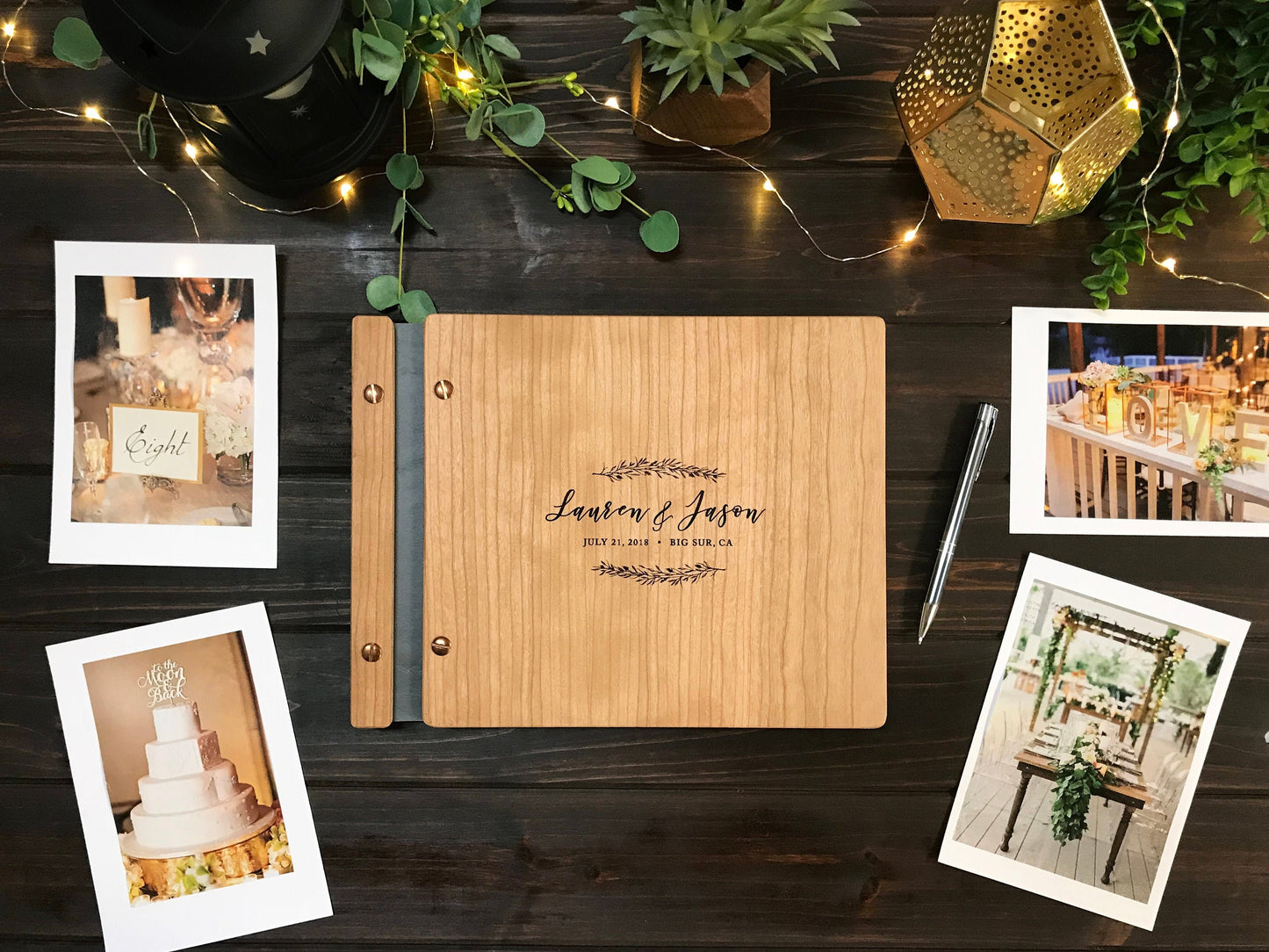 Floral/Leaves Wooden Wedding Guest Book, Personalized Guest Book, Wedding Decor, Wedding Album