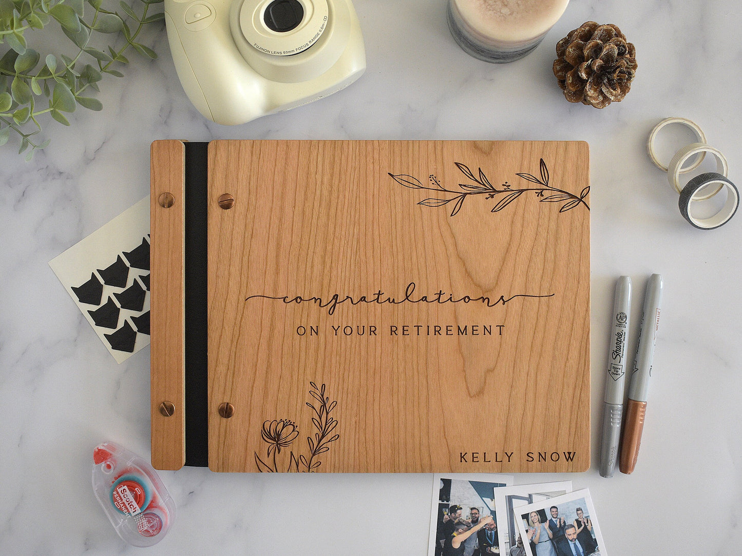 Flower Design Personalized Retirement Guest Book Gift