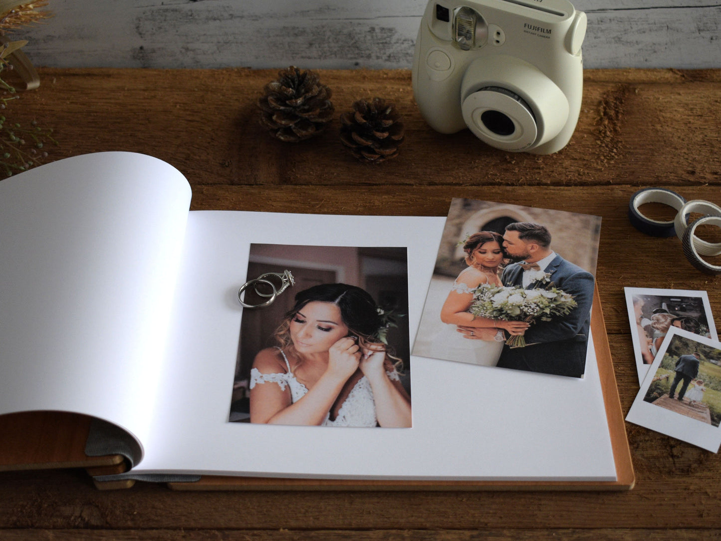 Square Cut Out Wooden Wedding Guest Book Design with Polaroid Photo Album - Engagement Album