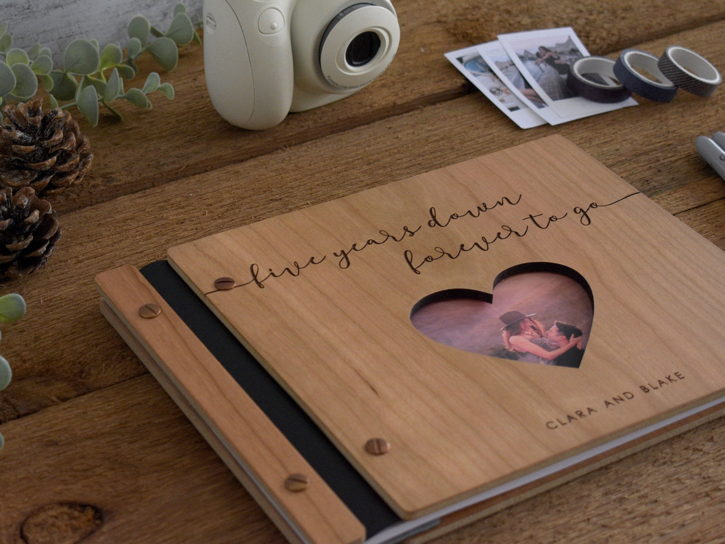 5th Anniversary  Wooden Scrapbook, Anniversary gift idea, journal