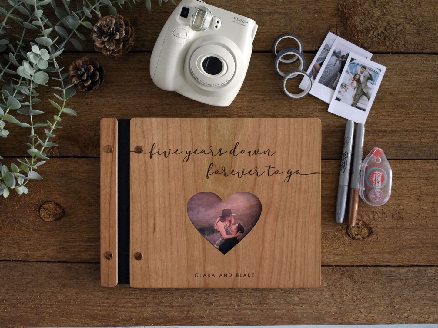 5th Anniversary  Wooden Scrapbook, Anniversary gift idea, journal