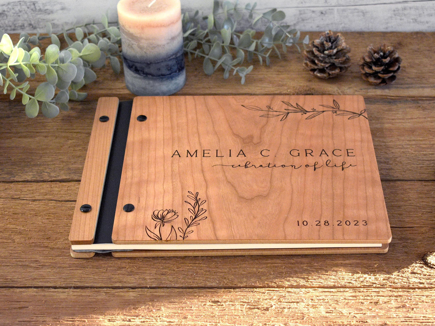 Funeral Guest Book for Memorial Service - in Loving Memory Guest Book Celebration of Life Guest Book wooden elegant Hardcover Guest Sign in Book for Funeral Service