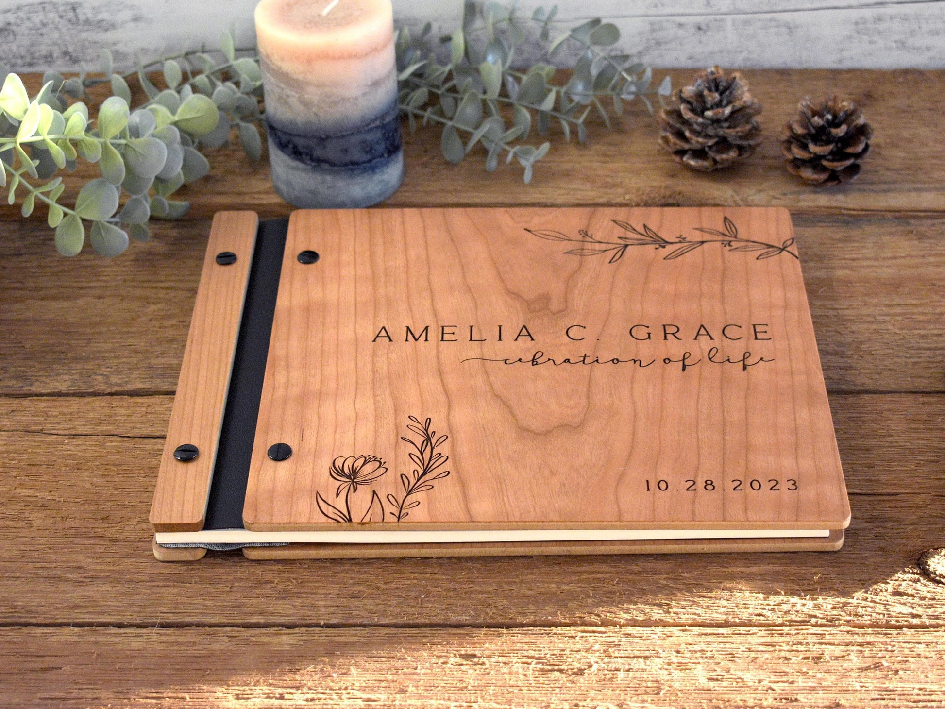 Funeral Guest Book for Memorial Service - in Loving Memory Guest Book Celebration of Life Guest Book wooden elegant Hardcover Guest Sign in Book for Funeral Service