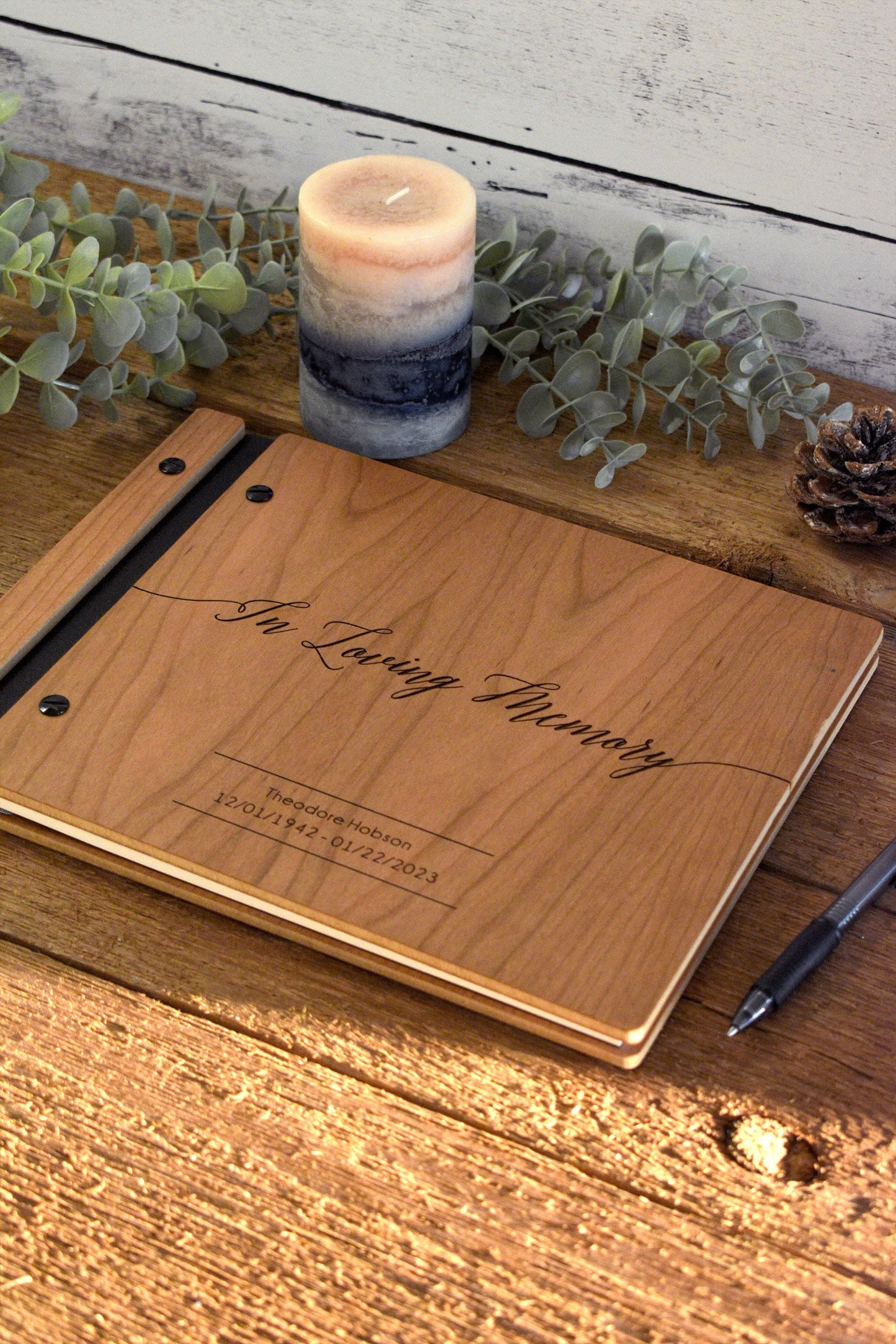 In Loving Memory Wooden Memorial Guest Book