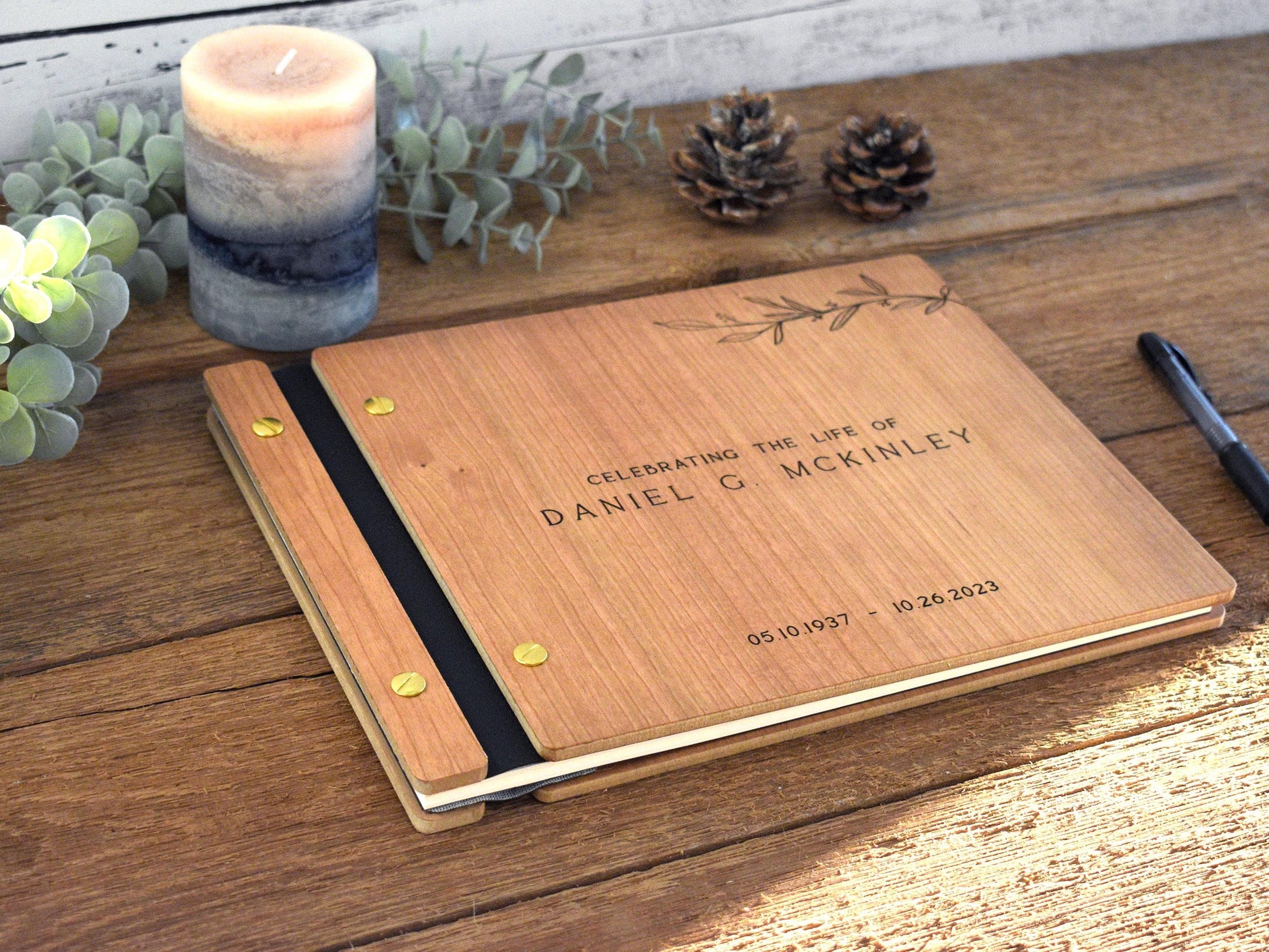 Funeral Guest Book for Memorial Service - in Loving Memory Guest Book Celebration of Life Guest Book wooden elegant Hardcover Guest Sign in Book for Funeral Service