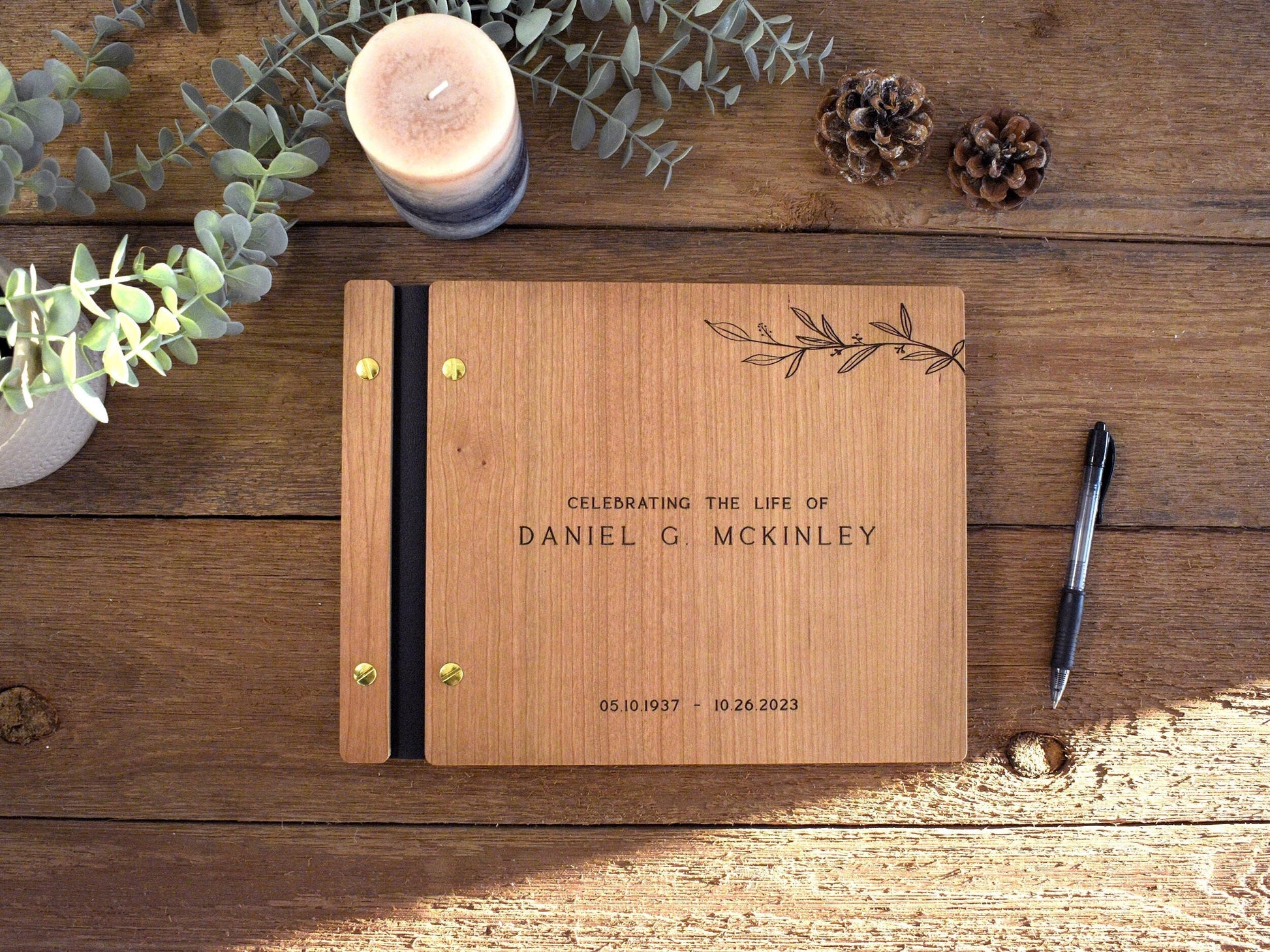 Funeral Guest Book for Memorial Service - in Loving Memory Guest Book Celebration of Life Guest Book wooden elegant Hardcover Guest Sign in Book for Funeral Service
