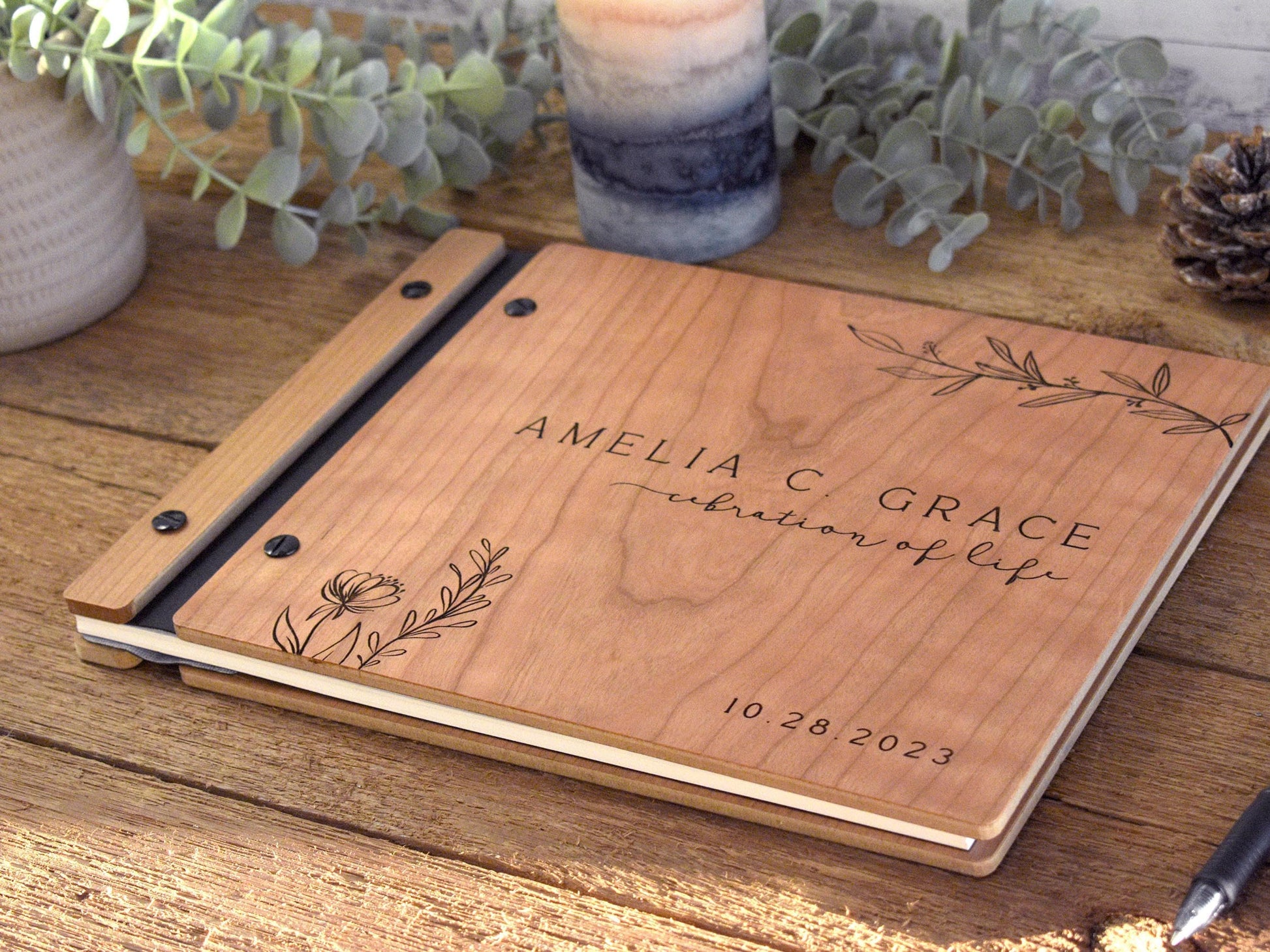 Funeral Guest Book for Memorial Service - in Loving Memory Guest Book Celebration of Life Guest Book wooden elegant Hardcover Guest Sign in Book for Funeral Service