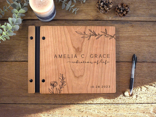 Funeral Guest Book for Memorial Service - in Loving Memory Guest Book Celebration of Life Guest Book wooden elegant Hardcover Guest Sign in Book for Funeral Service