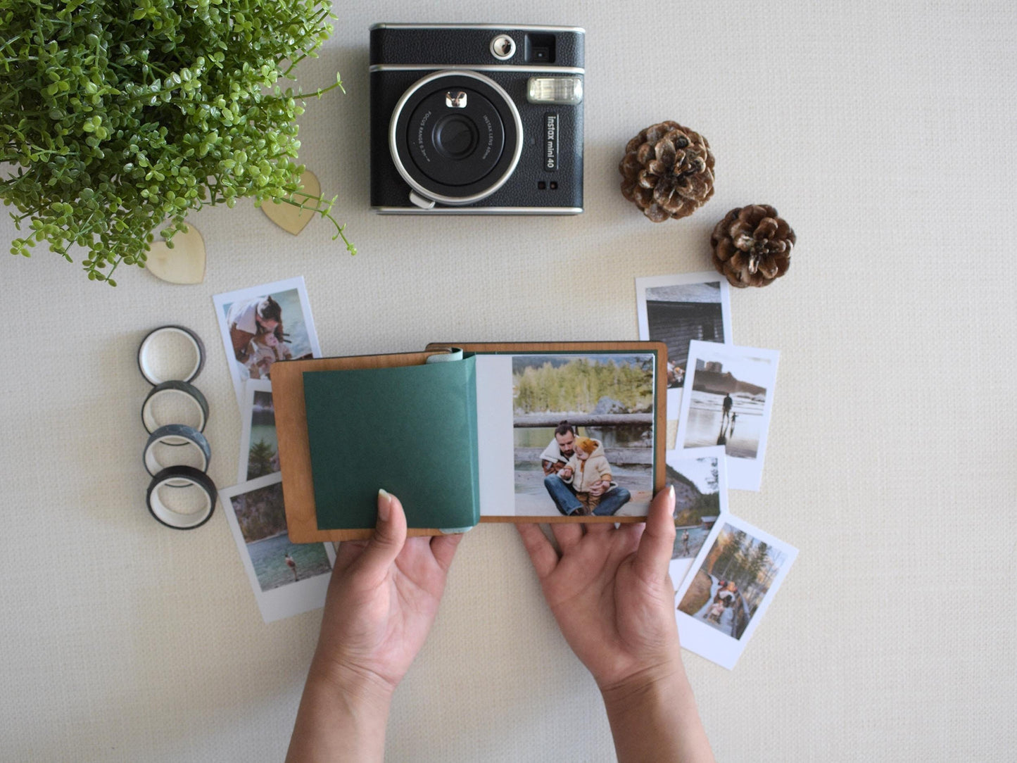 Custom Father's Day Mini Keepsake Photo Book - Handcrafted Wooden Cover, Personalized Gift for Dad