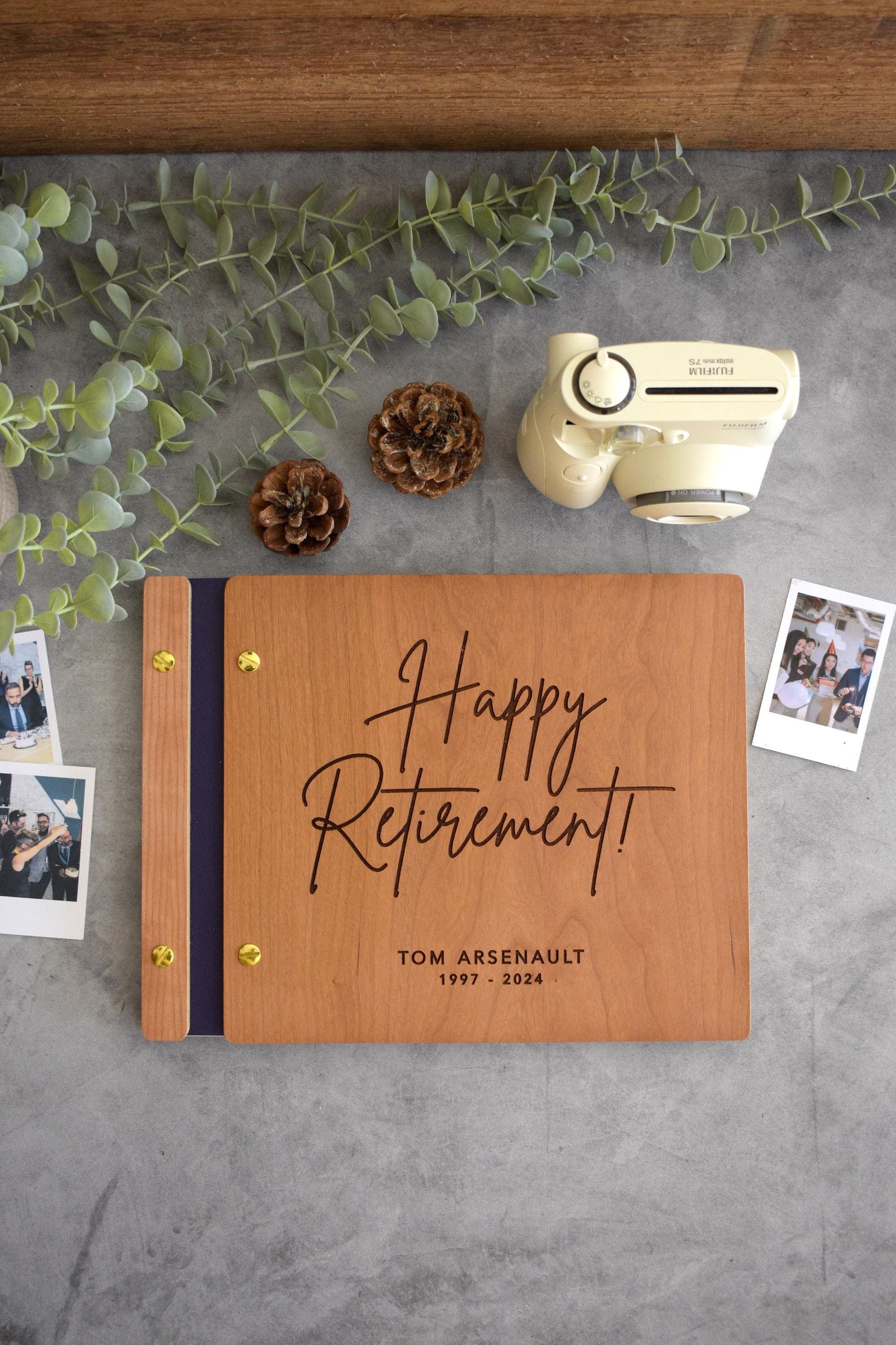 Happy Retirement Memory Book, Personalized Retirement Gift for Him or Her, Wooden Album, Sign-in Photo Album, Retirement Gift for Coworker