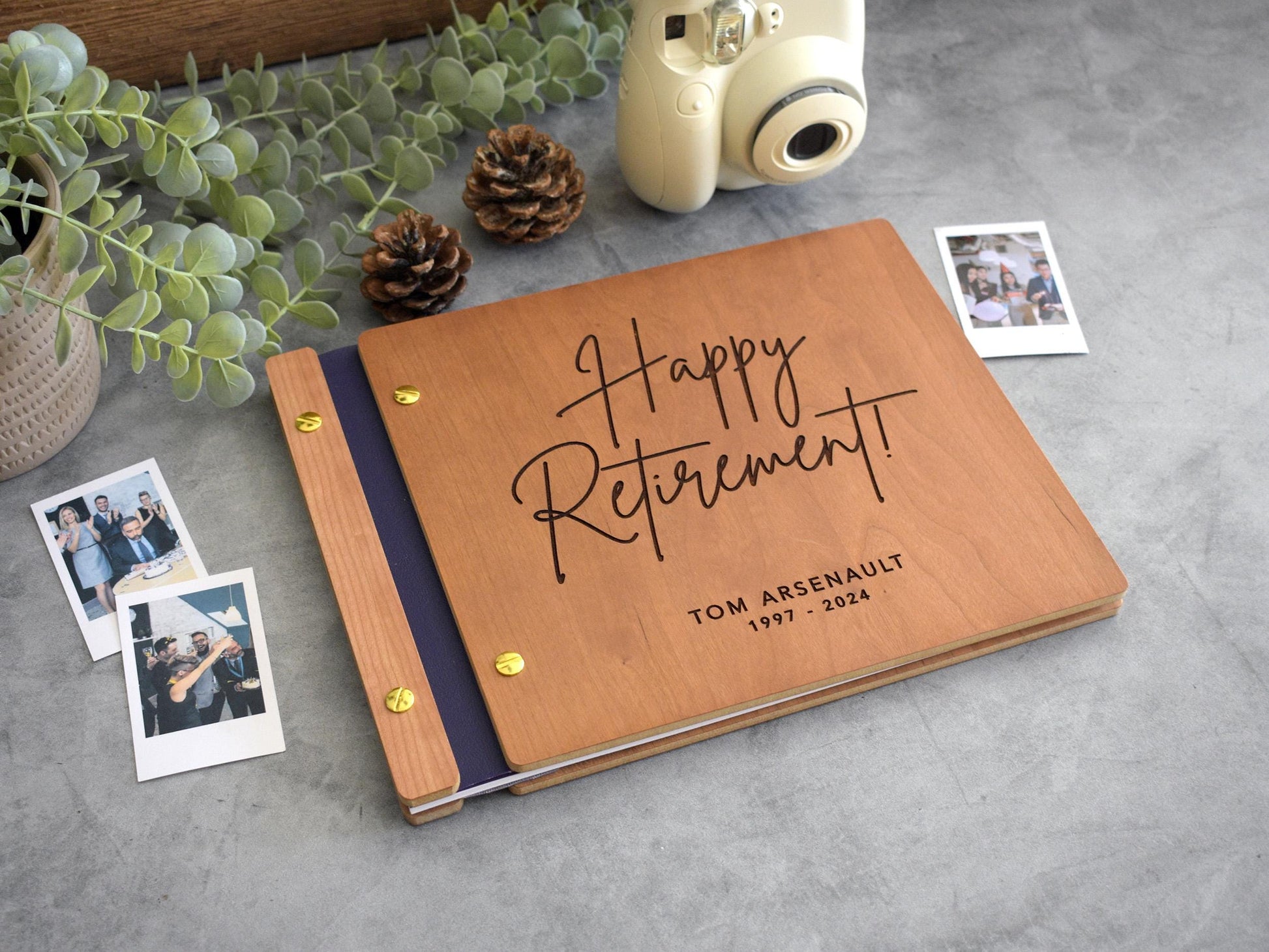 Happy Retirement Memory Book, Personalized Retirement Gift for Him or Her, Wooden Album, Sign-in Photo Album, Retirement Gift for Coworker