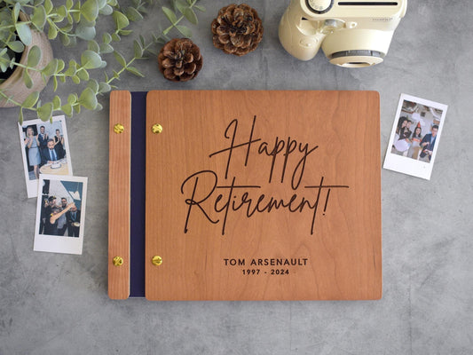 Happy Retirement Memory Book, Personalized Retirement Gift for Him or Her, Wooden Album, Sign-in Photo Album, Retirement Gift for Coworker
